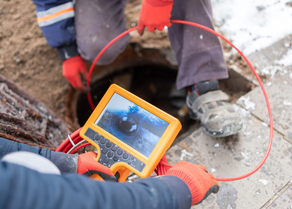 High-tech sewer line video inspection in progress for accurate diagnostics