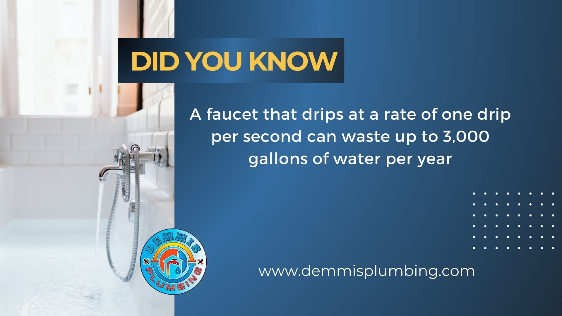 DID YOU KNOW A faucet that drips at a rate of one drip per second can waste up to 3,000 gallons of water per year
